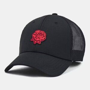 NWT UA Under Armour Essentials Mid Trucker Hat – Black/Red, Snapback, One Size